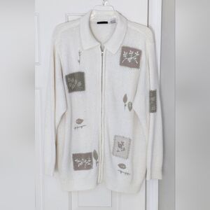 Fashion Bug Cream Grandma Zip Autumn Floral Vintage Sweater Cardigan. Size 14/16